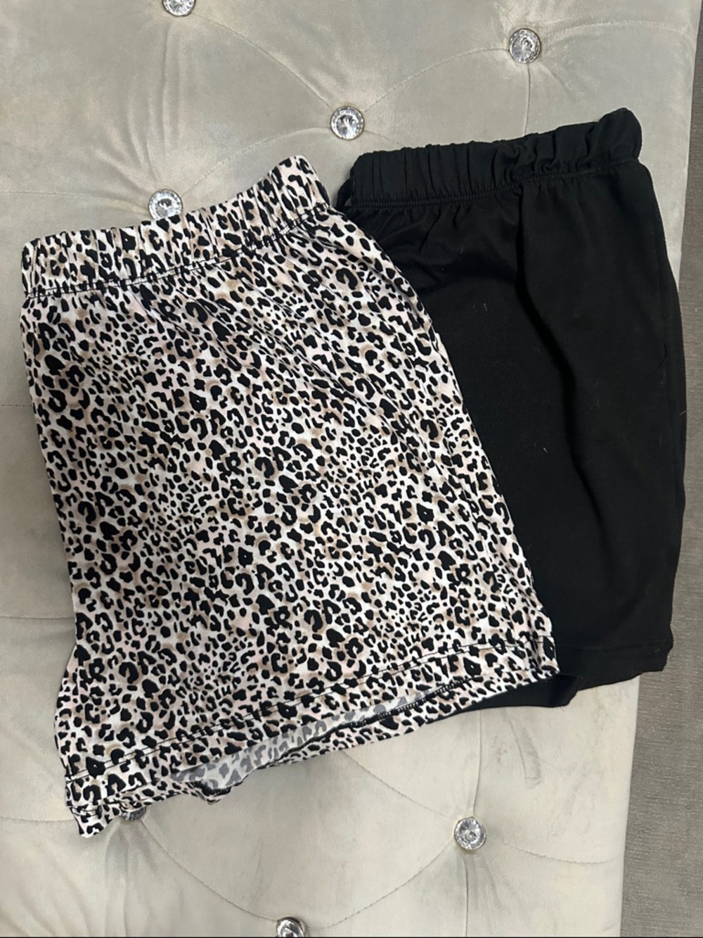Leopard Print & Black Elastic Waist Skirts - Set of 2